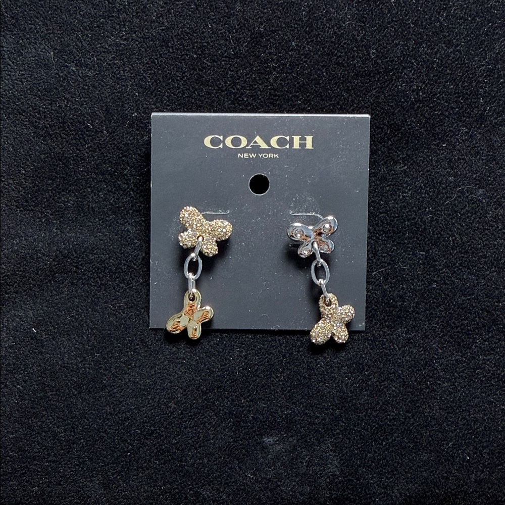 Coach Two-Tone Floral Drop Earrings in Gold and Silver